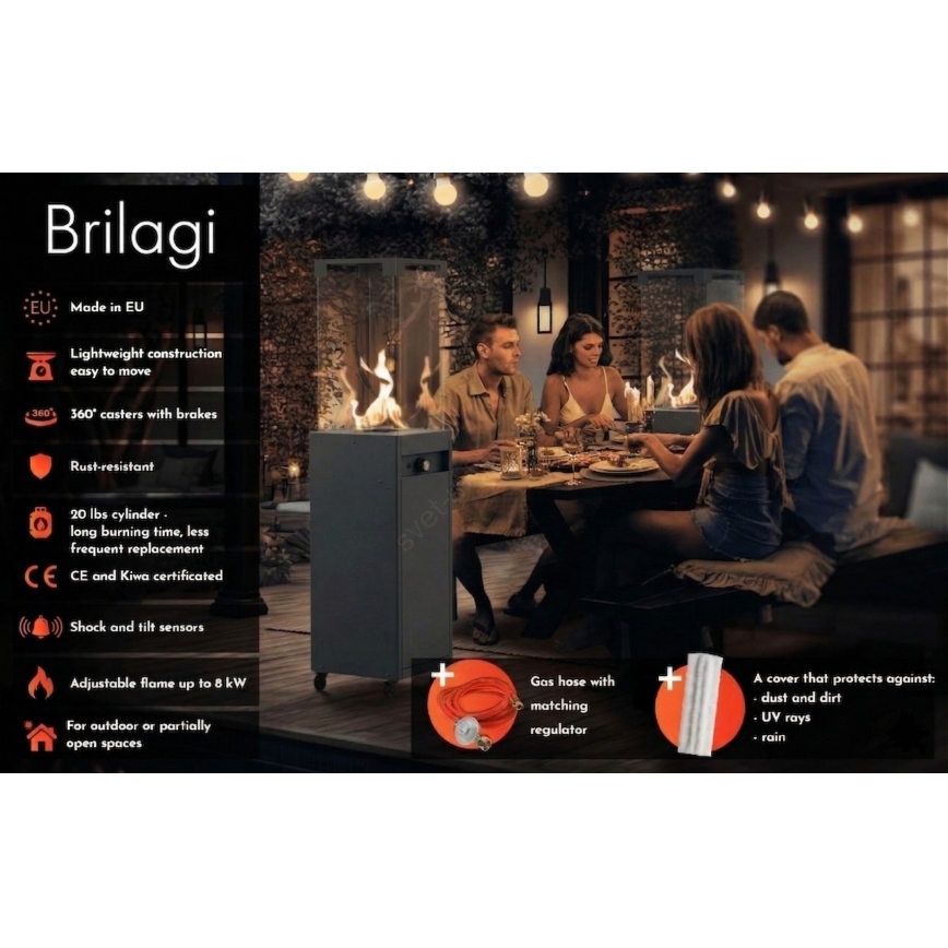 BRILAGI - Spoljni gasni kamin FLARO GAS 142x36 cm 8kW 1xAAA antracit + zaštitni pokrov