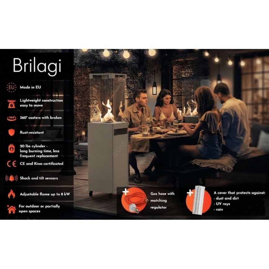 BRILAGI - Spoljašnji gasni kamin FLARO GAS 142x36 cm 8kW 1xAAA bež + zaštitna navlaka