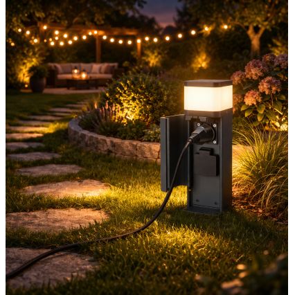 Brilagi - Spoljašnja lampa PILLAR sa dve SCHUKO utičnice, 1xG9/11W/230V, IP44, antracitna