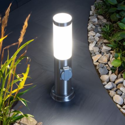 BRILAGI - Spoljašnja lampa sa 2 SCHUKO utičnice NOVA 1xE27/15W/230V 40 cm IP44 matni hrom