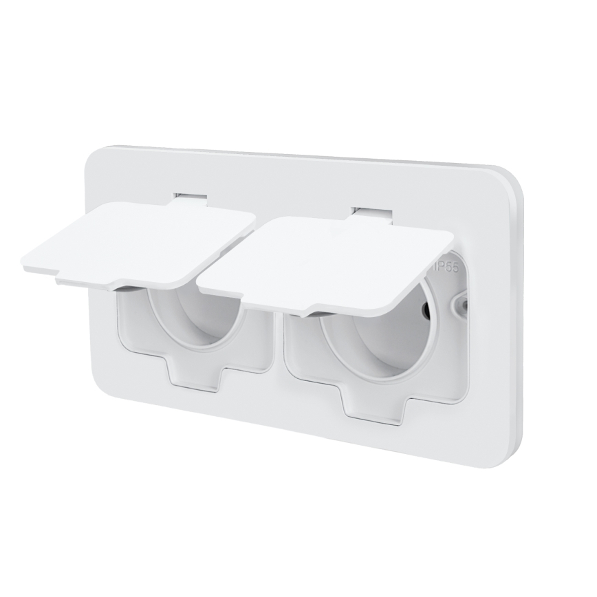 Brilagi - Spoljna ugradna podna dupla utičnica IP55, bela, pravougaona