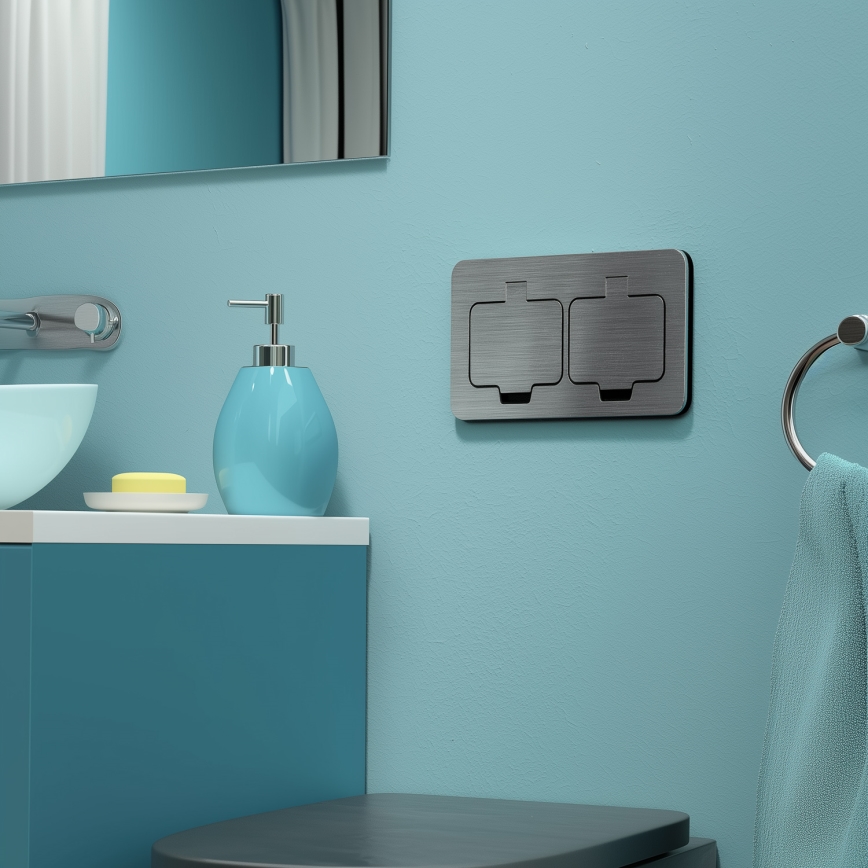 Brilagi - Spoljna ugradna podna dvostruka utičnica IP55, mat hrom, pravougaona