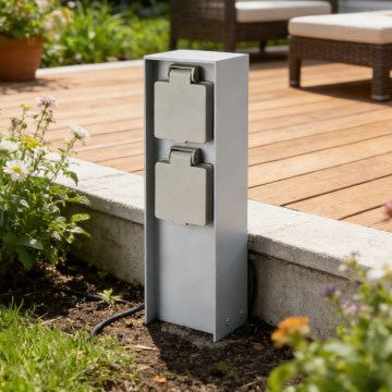 Brilagi - Spoljni stub za utičnice PILLAR 2x SCHUKO 230V IP44 srebrna