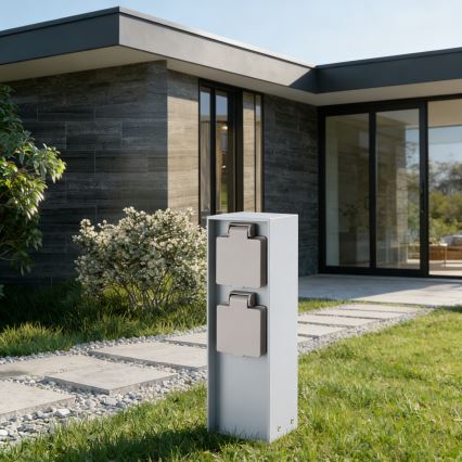 Brilagi - Spoljni stub za utičnice PILLAR 2x SCHUKO 230V IP44 srebrna