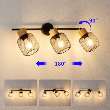 Brilagi - Spot svetiljka BASKLITE 3xE27/15W/230V drvo/crna