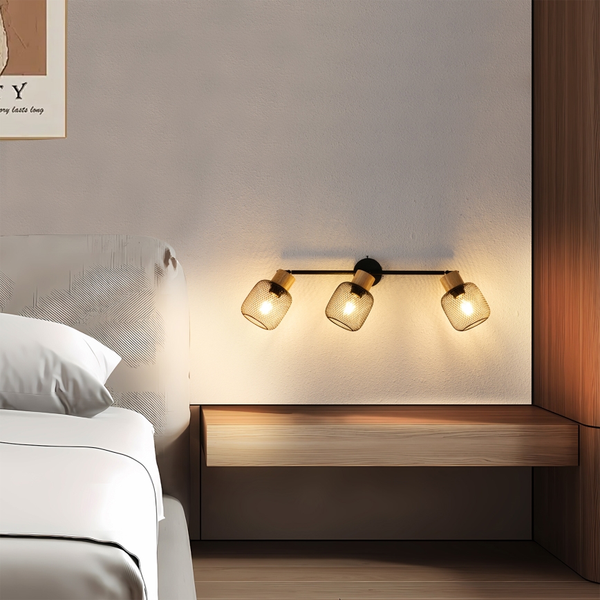 Brilagi - Spot svetiljka BASKLITE 3xE27/15W/230V drvo/crna