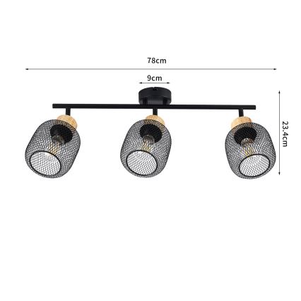 Brilagi - Spot svetiljka BASKLITE 3xE27/15W/230V drvo/crna