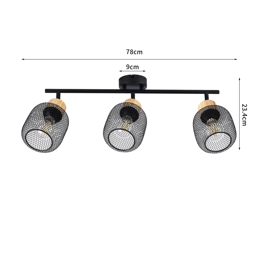 Brilagi - Spot svetiljka BASKLITE 3xE27/15W/230V drvo/crna