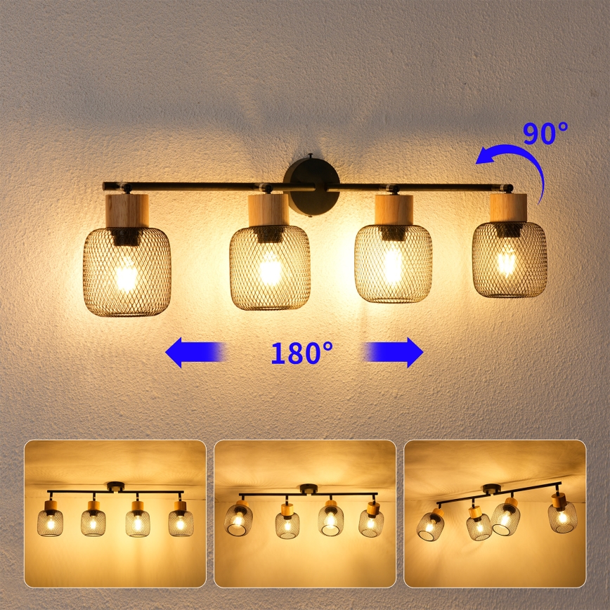 Brilagi - Spot svetiljka BASKLITE 4xE27/15W/230V drvo/crna