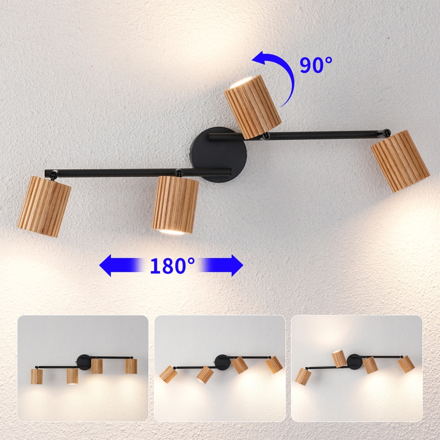 Brilagi - Spot svetiljka MODERN WOOD 4xGU10/8W/230V drvo/crna