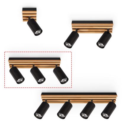 Brilagi - Spot svetiljka SELE WOOD 3xGU10/30W/230V crna/drvo