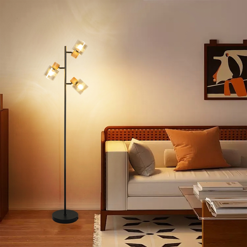 Brilagi - Stojeća lampa HYGGE 3xE14/15W/230V drvo/dimljena