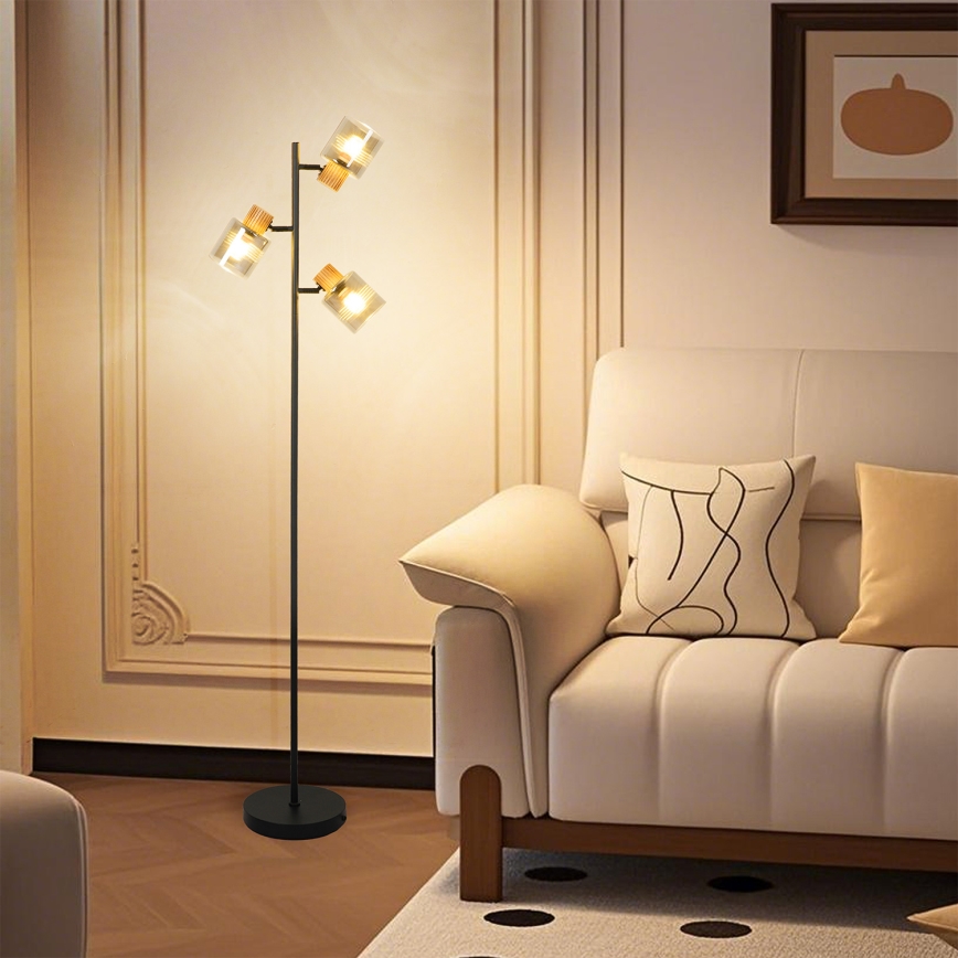 Brilagi - Stojeća lampa HYGGE 3xE14/15W/230V drvo/dimljena