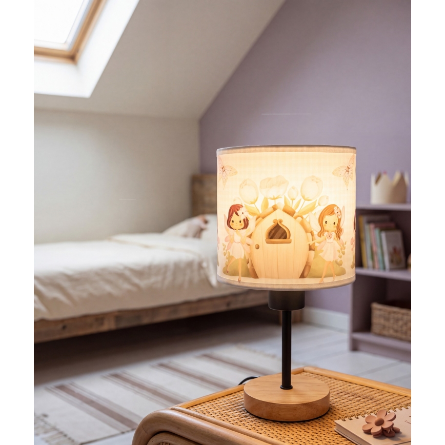 BRILAGI - Dečija stona lampa BOBO WOOD 1xE27/25W/230V hrast/crna/bela/roze/vile
