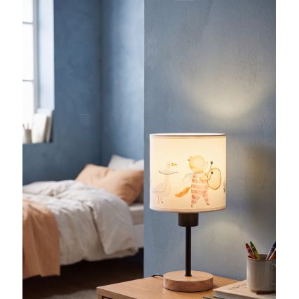 BRILAGI - Dečija stona lampa BOBO WOOD 1xE27/25W/230V hrast/crna/bela/sa motivima životinja
