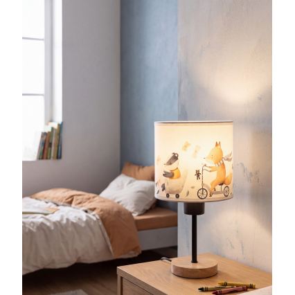 BRILAGI - Dečja stona lampa BOBO WOOD 1xE27/25W/230V hrast/crna/bela/životinjice