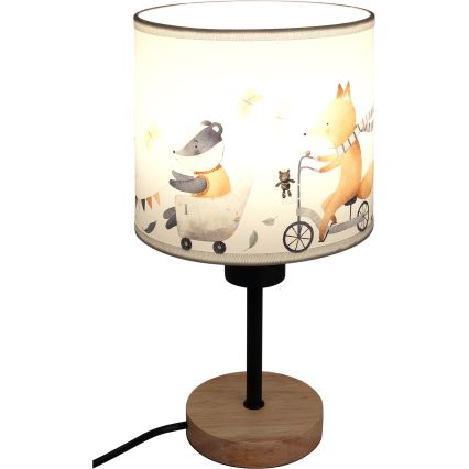 BRILAGI - Dečja stona lampa BOBO WOOD 1xE27/25W/230V hrast/crna/bela/životinjice