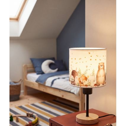BRILAGI - Dečija stona lampa BOBO WOOD 1xE27/25W/230V hrast/crna/bela/životinjice