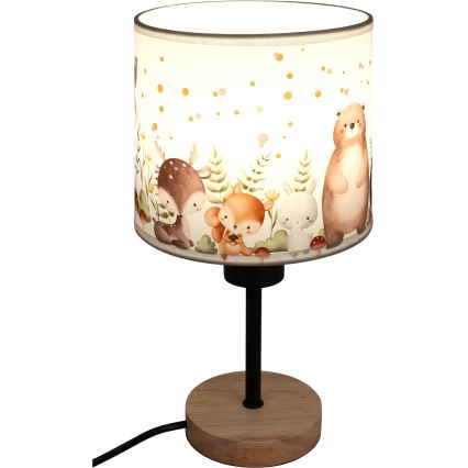 BRILAGI - Dečija stona lampa BOBO WOOD 1xE27/25W/230V hrast/crna/bela/životinjice