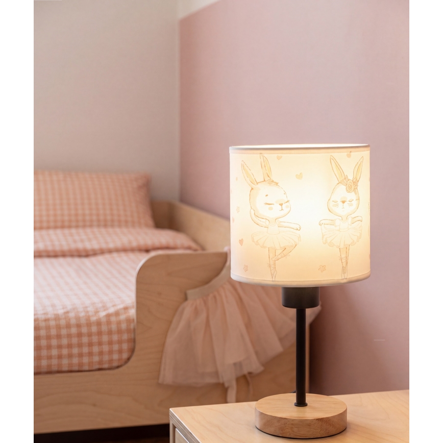 BRILAGI - Dečija stona lampa BOBO WOOD 1xE27/25W/230V hrast/crna/bela/zečići