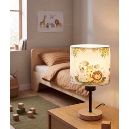 BRILAGI - Dečja stona lampa BOBO WOOD 1xE27/25W/230V hrast/crna/bela/zelena/džungla