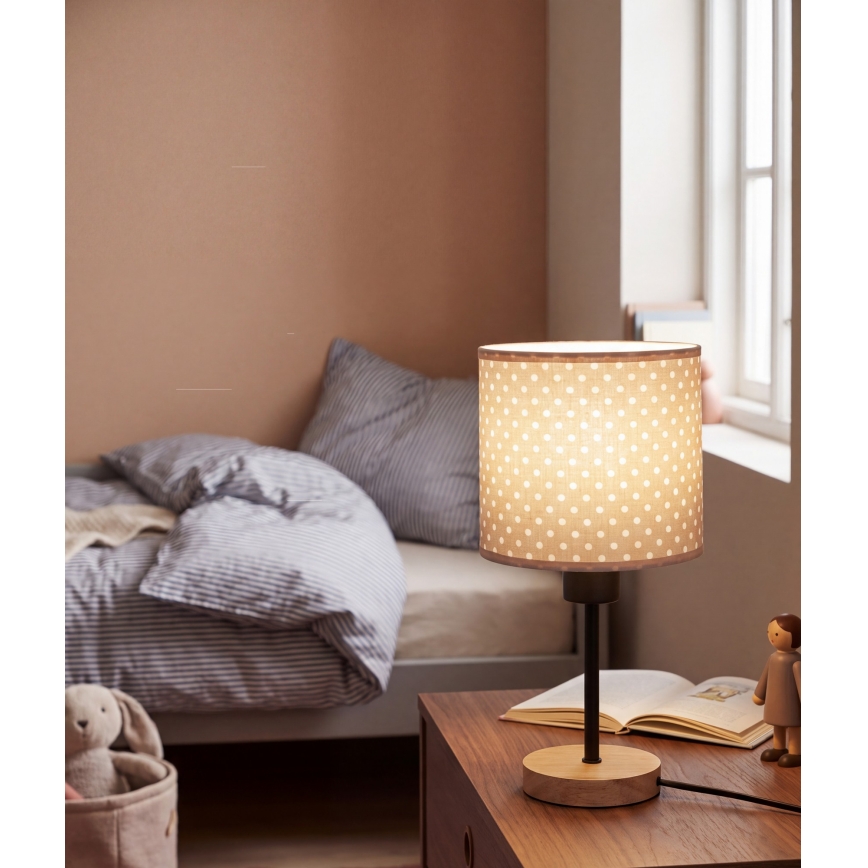 BRILAGI - Dečija stona lampa BOBO WOOD 1xE27/25W/230V hrast/crna/bež/tačkice