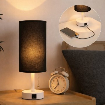 Brilagi - Stona lampa sa USB portom TABLON 1xE27/25W/230V bela/crna