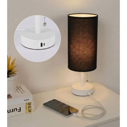 Brilagi - Stona lampa sa USB portom TABLON 1xE27/25W/230V bela/crna