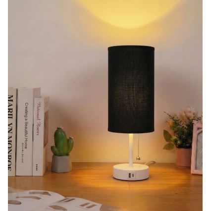 Brilagi - Stona lampa sa USB portom TABLON 1xE27/25W/230V bela/crna