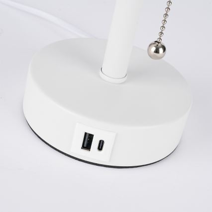 Brilagi - Stona lampa sa USB portom TABLON 1xE27/25W/230V bela