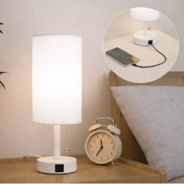 Brilagi - Stona lampa sa USB portom TABLON 1xE27/25W/230V bela