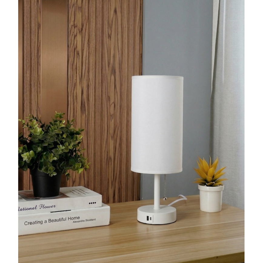 Brilagi - Stona lampa sa USB portom TABLON 1xE27/25W/230V bela