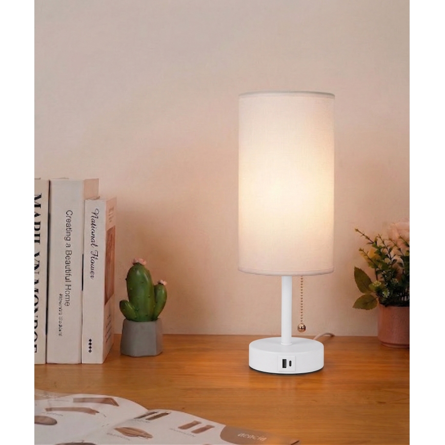 Brilagi - Stona lampa sa USB portom TABLON 1xE27/25W/230V bela