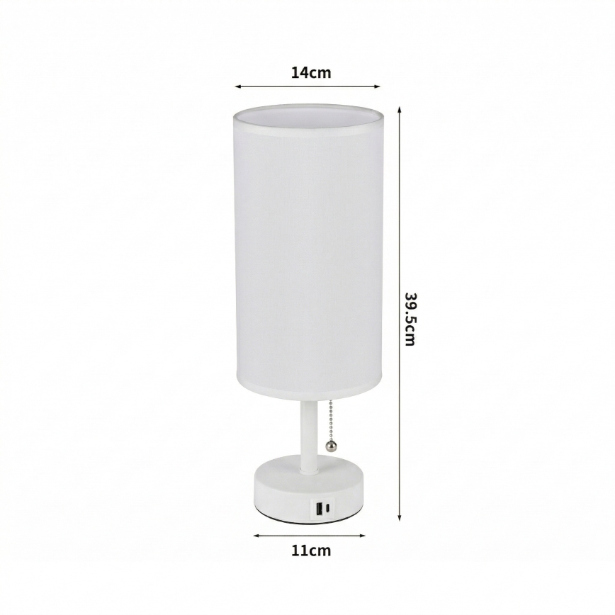 Brilagi - Stona lampa sa USB portom TABLON 1xE27/25W/230V bela