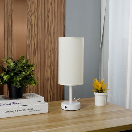 Brilagi - Stona lampa sa USB portom TABLON 1xE27/25W/230V bela/krem