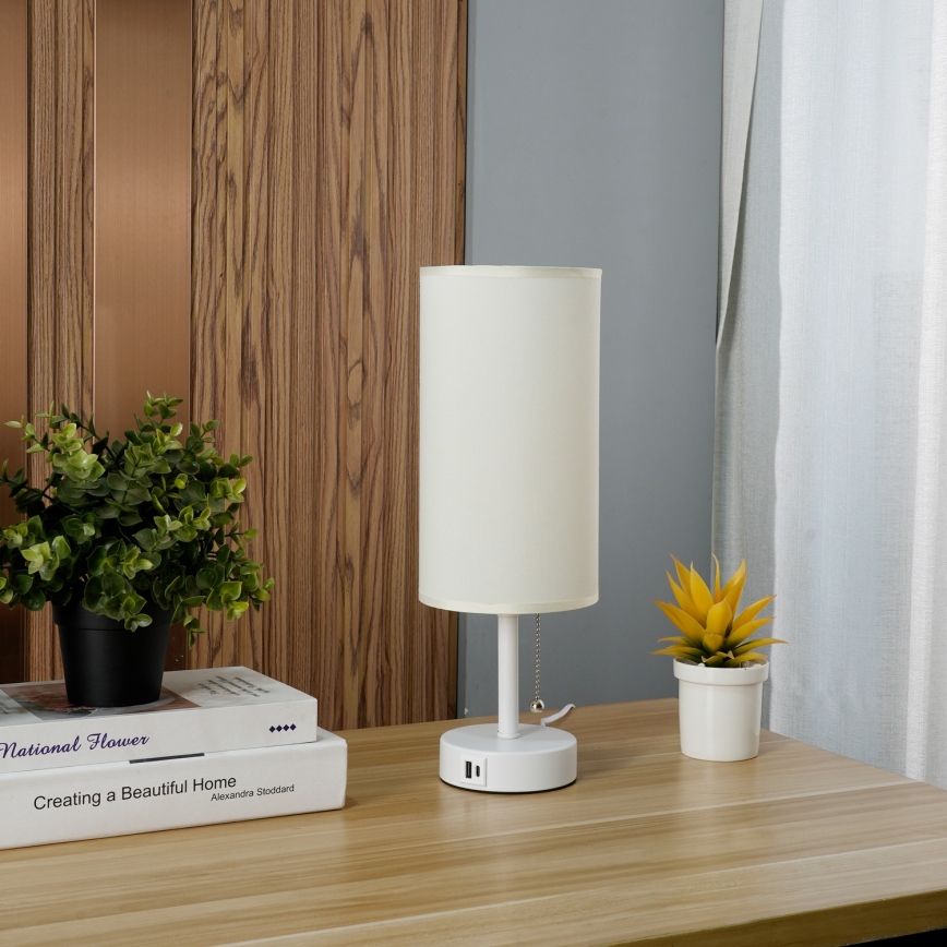 Brilagi - Stona lampa sa USB portom TABLON 1xE27/25W/230V bela/krem