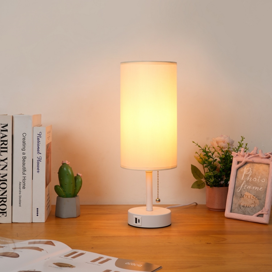 Brilagi - Stona lampa sa USB portom TABLON 1xE27/25W/230V bela/krem