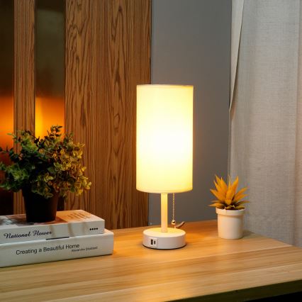 Brilagi - Stona lampa sa USB portom TABLON 1xE27/25W/230V bela/krem
