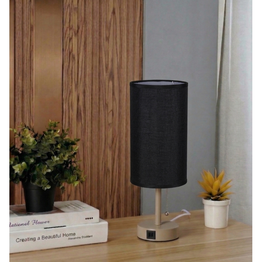 Brilagi - Stona lampa sa USB portom TABLON 1xE27/25W/230V bež/crna