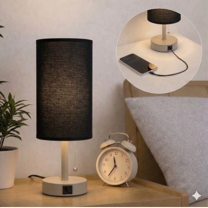Brilagi - Stona lampa sa USB portom TABLON 1xE27/25W/230V bež/crna