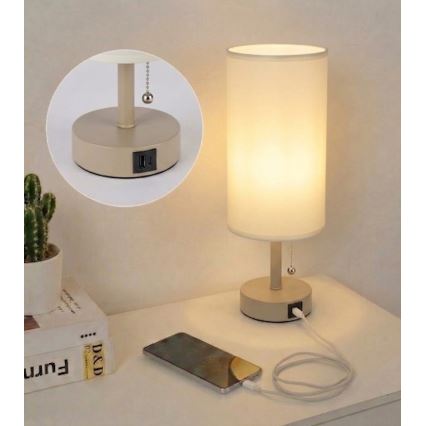 Brilagi - Stona lampa sa USB portom TABLON 1xE27/25W/230V bež/krem