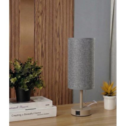 Brilagi - Stona lampa sa USB portom TABLON 1xE27/25W/230V bež/siva