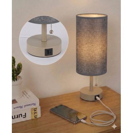 Brilagi - Stona lampa sa USB portom TABLON 1xE27/25W/230V bež/siva