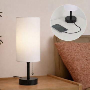 Brilagi - Stona lampa sa USB portom TABLON 1xE27/25W/230V crna/bela