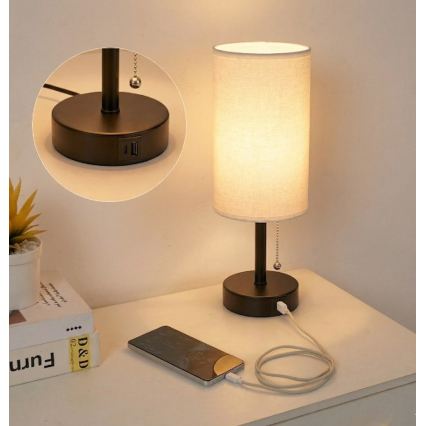 Brilagi - Stona lampa sa USB portom TABLON 1xE27/25W/230V crna/bela