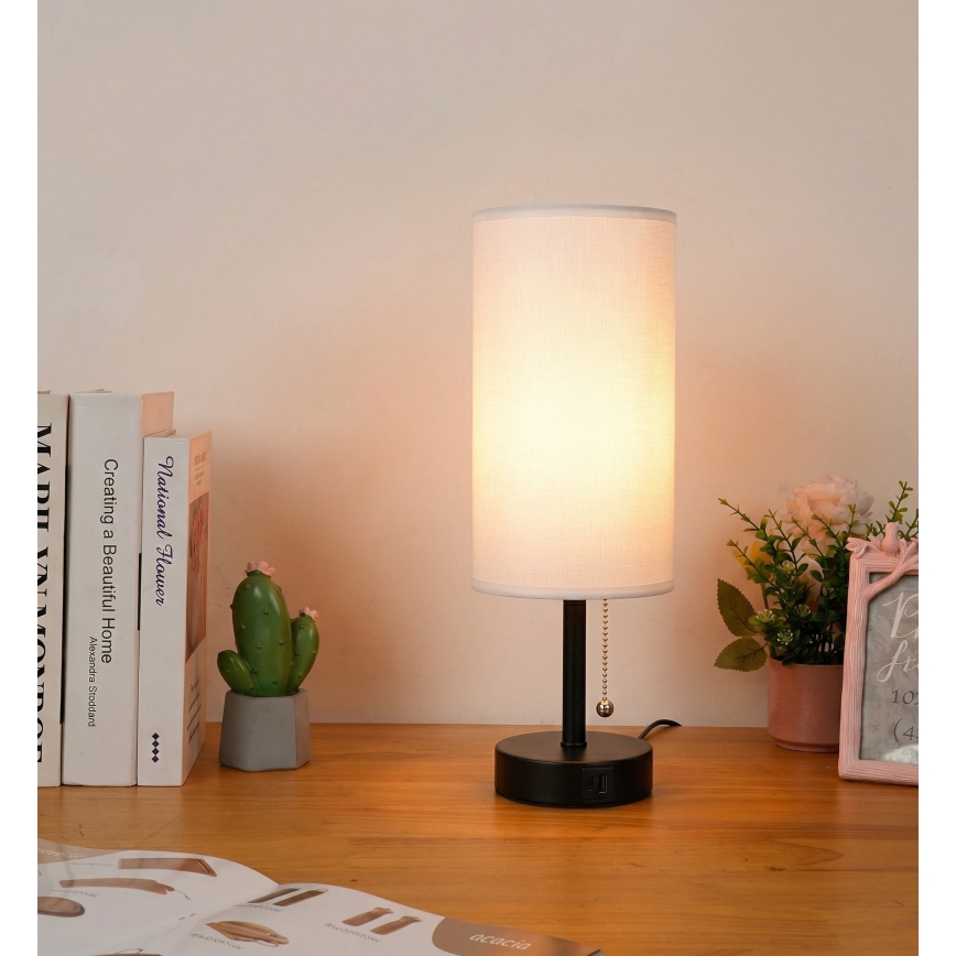 Brilagi - Stona lampa sa USB portom TABLON 1xE27/25W/230V crna/bela
