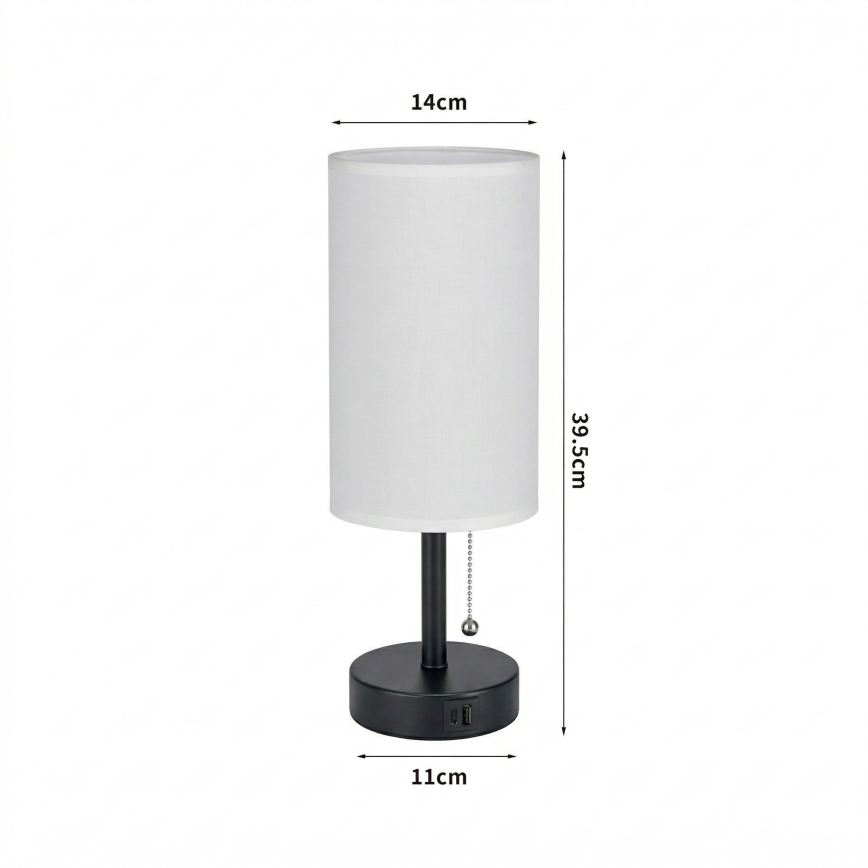 Brilagi - Stona lampa sa USB portom TABLON 1xE27/25W/230V crna/bela