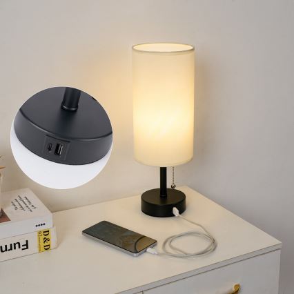 Brilagi - Stona lampa sa USB portom TABLON 1xE27/25W/230V crna/krem