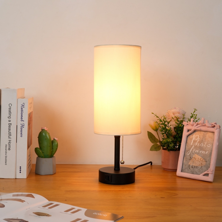 Brilagi - Stona lampa sa USB portom TABLON 1xE27/25W/230V crna/krem