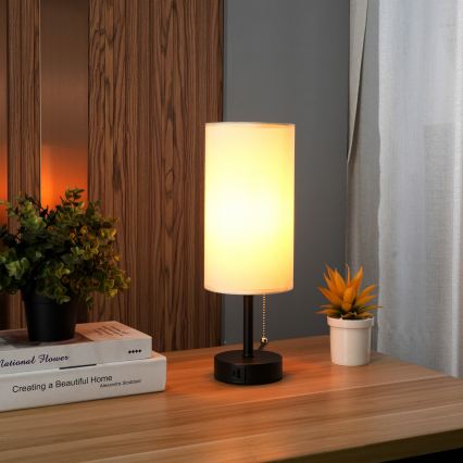 Brilagi - Stona lampa sa USB portom TABLON 1xE27/25W/230V crna/krem